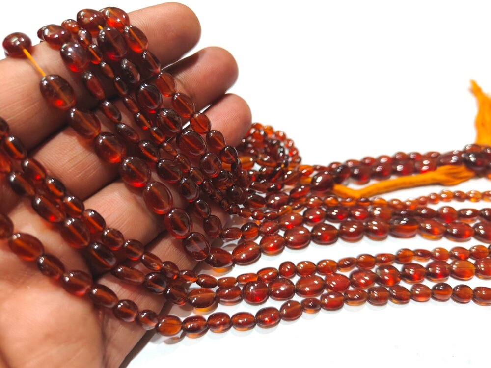Natural Hessonite Garnet Beads Oval Plain Genuine