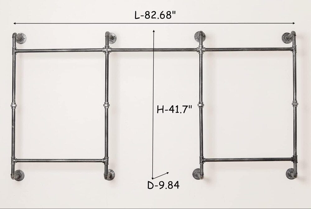 Industrial Wall Clothes Rack, Heavy-duty Clothing Rack, Pipe Style Garment Rack - Color: Black