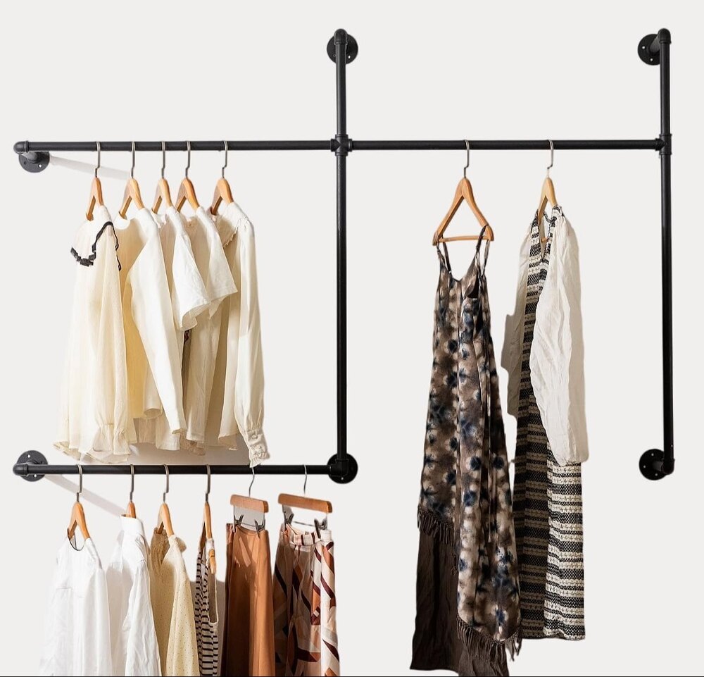 Industrial Pipe Clothing Rack Heavy Duty Wall Mounted Clothes Rack,Pipe Garment Rack Rail