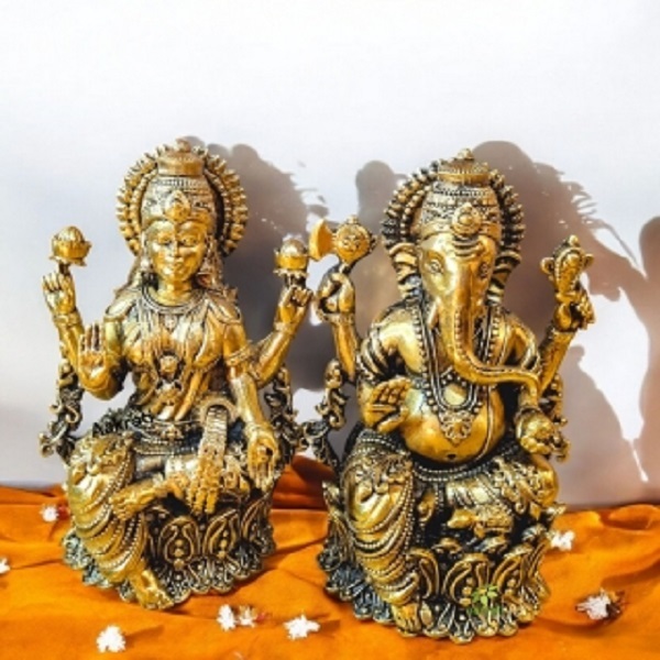 Aakrati Brass Laxmi Ganesha Idol Spiritual Home Decor for Prosperity & Blessings