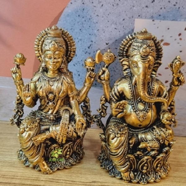 Aakrati Brass Laxmi Ganesha Idol Spiritual Home Decor for Prosperity & Blessings