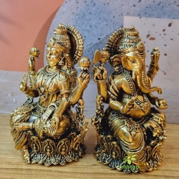 Aakrati Brass Laxmi Ganesha Idol Spiritual Home Decor for Prosperity & Blessings