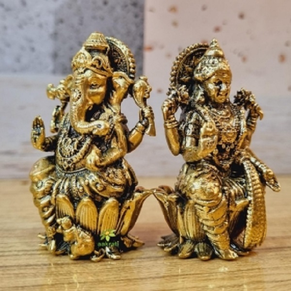 Brass Laxmi Ganesha Showpiece Made By Aakrati Elegant Brass Laxmi Ganesha Idol