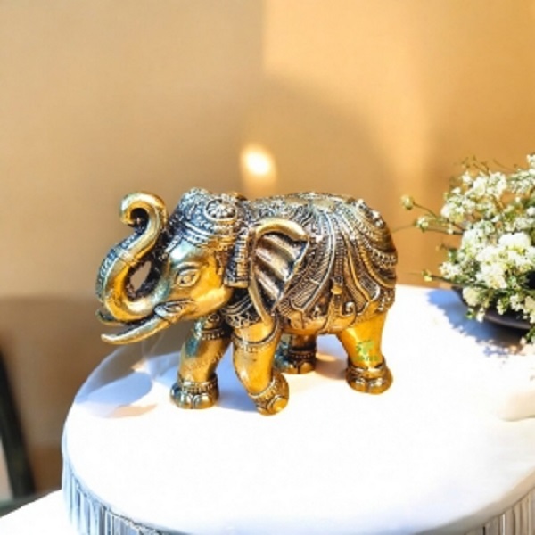 Aakrati Brass Elephant Statue Brass Elephant Showpiece Figurine