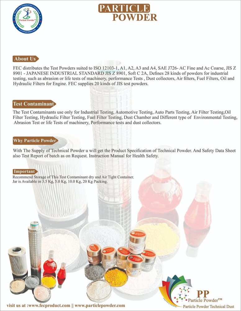 Jis Z 8901 Test Powders - Class 7, 8, And 11 | High Purity 99%, Particle Density 2.9-3.1 G/cmâ³