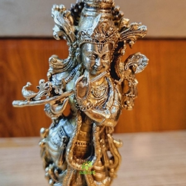 Aakrati Brass Krishna Showpiece Decorative Statue For Home, Pooja Room & Spiritual Blessings