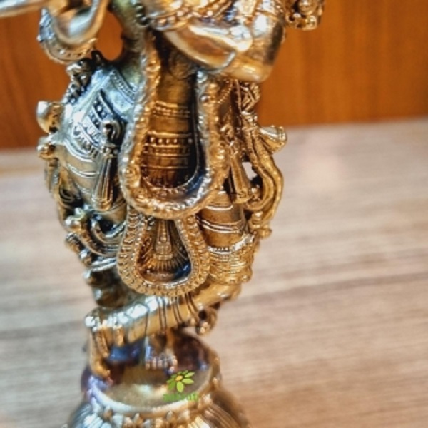 Aakrati Brass Krishna Showpiece Decorative Statue For Home, Pooja Room & Spiritual Blessings