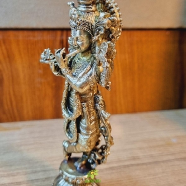 Aakrati Brass Krishna Showpiece Decorative Statue For Home, Pooja Room & Spiritual Blessings