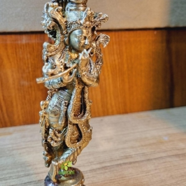 Aakrati Brass Krishna Showpiece Decorative Statue For Home, Pooja Room & Spiritual Blessings