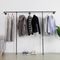 Industrial Pipe Clothes Rack, Heavy Duty Wall Mounted Black Iron Garment