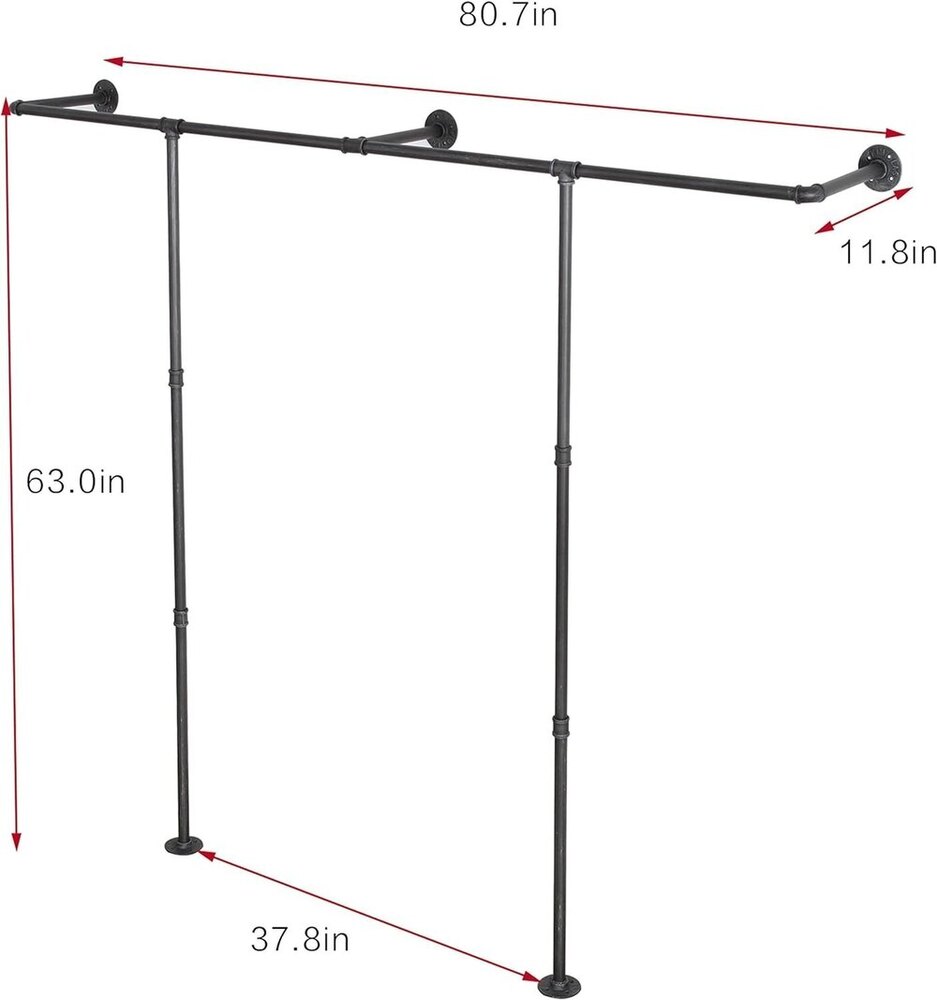 Industrial Pipe Clothes Rack, Heavy Duty Wall Mounted Black Iron Garment