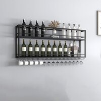 Wall Mounted  2-Tier Wood Bottle Shelf with Stemware Rack,