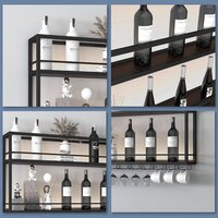 Wall Mounted  2-Tier Wood Bottle Shelf with Stemware Rack,