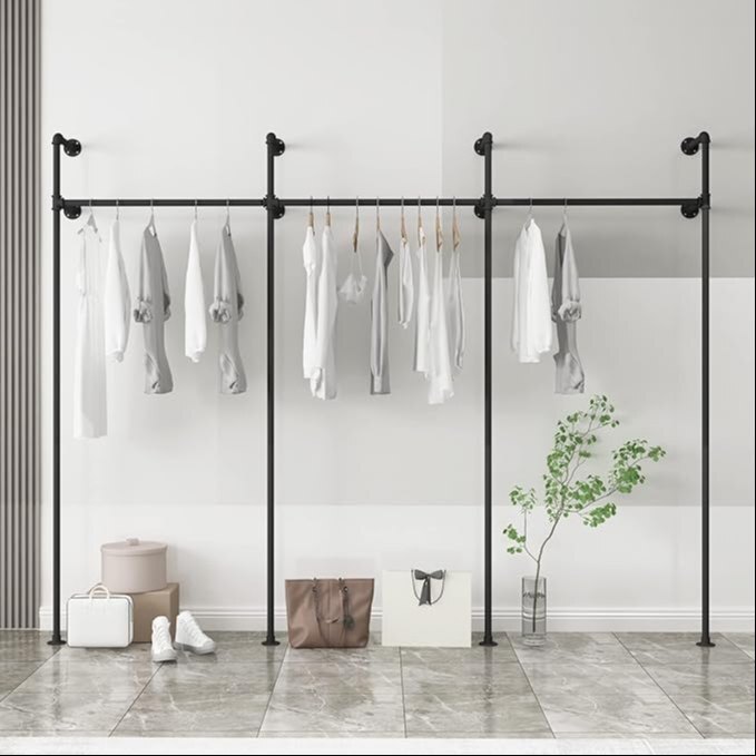 Industrial Pipe Clothing Rack On Wall,Moden Wall Mounted Closet Storage Rack