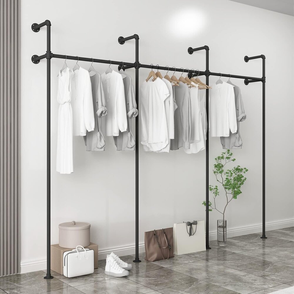 Industrial Pipe Clothing Rack On Wall,Moden Wall Mounted Closet Storage Rack