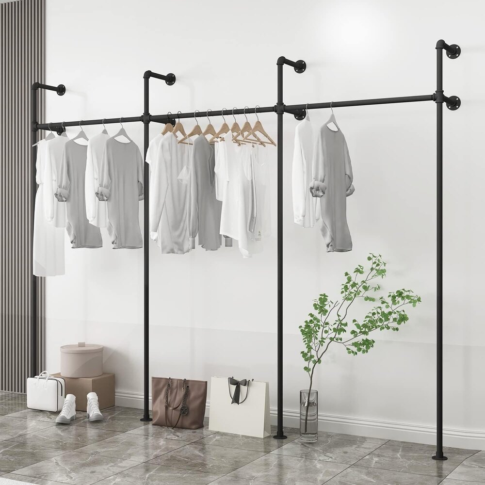 Industrial Pipe Clothing Rack On Wall,Moden Wall Mounted Closet Storage Rack