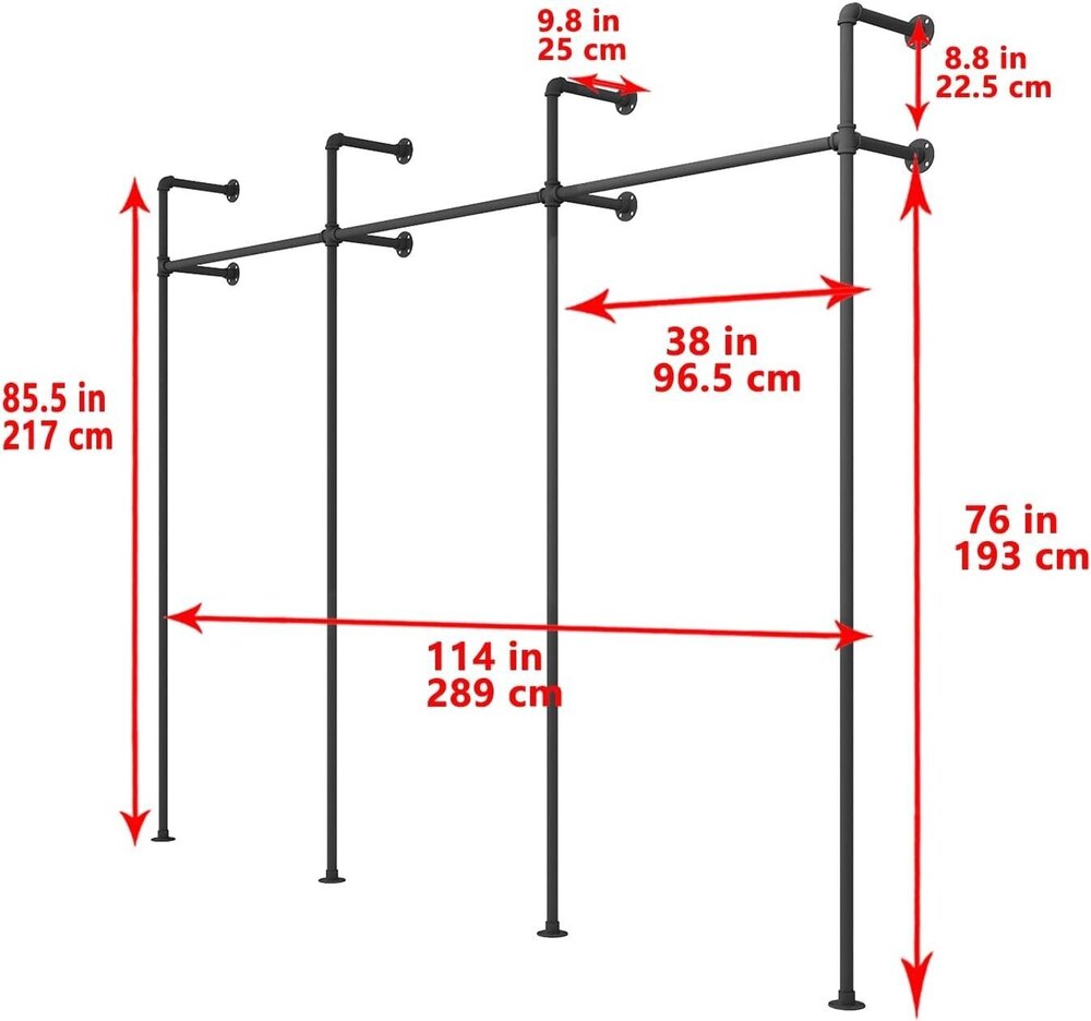 Industrial Pipe Clothing Rack On Wall,Moden Wall Mounted Closet Storage Rack