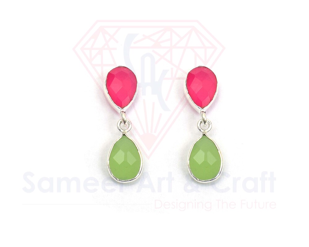 Handmade Design Pear Shape Natural Gemstone With Silver Plated Fashion Faceted Cut Stone Stud Earrings