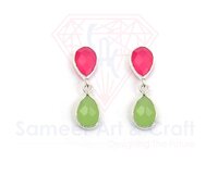 Handmade Design Pear Shape Natural Gemstone With Silver Plated Fashion Faceted Cut Stone Stud Earrings