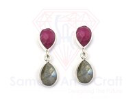 Handmade Design Pear Shape Natural Gemstone With Silver Plated Fashion Faceted Cut Stone Stud Earrings