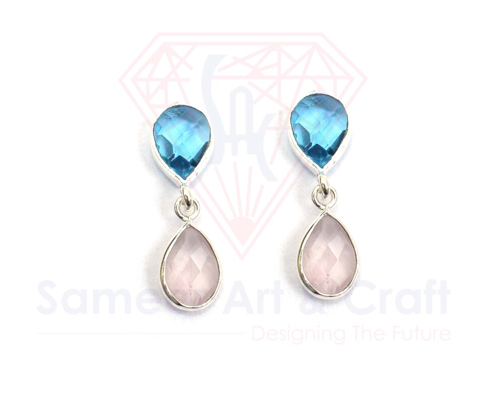 Handmade Design Pear Shape Natural Gemstone With Silver Plated Fashion Faceted Cut Stone Stud Earrings