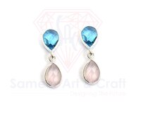 Handmade Design Pear Shape Natural Gemstone With Silver Plated Fashion Faceted Cut Stone Stud Earrings