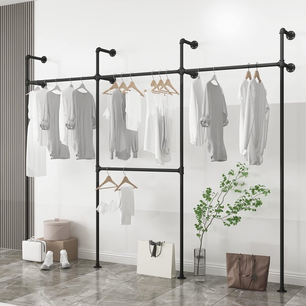 Industrial Pipe Clothing Rack On Wall,Moden Wall Storage Rack