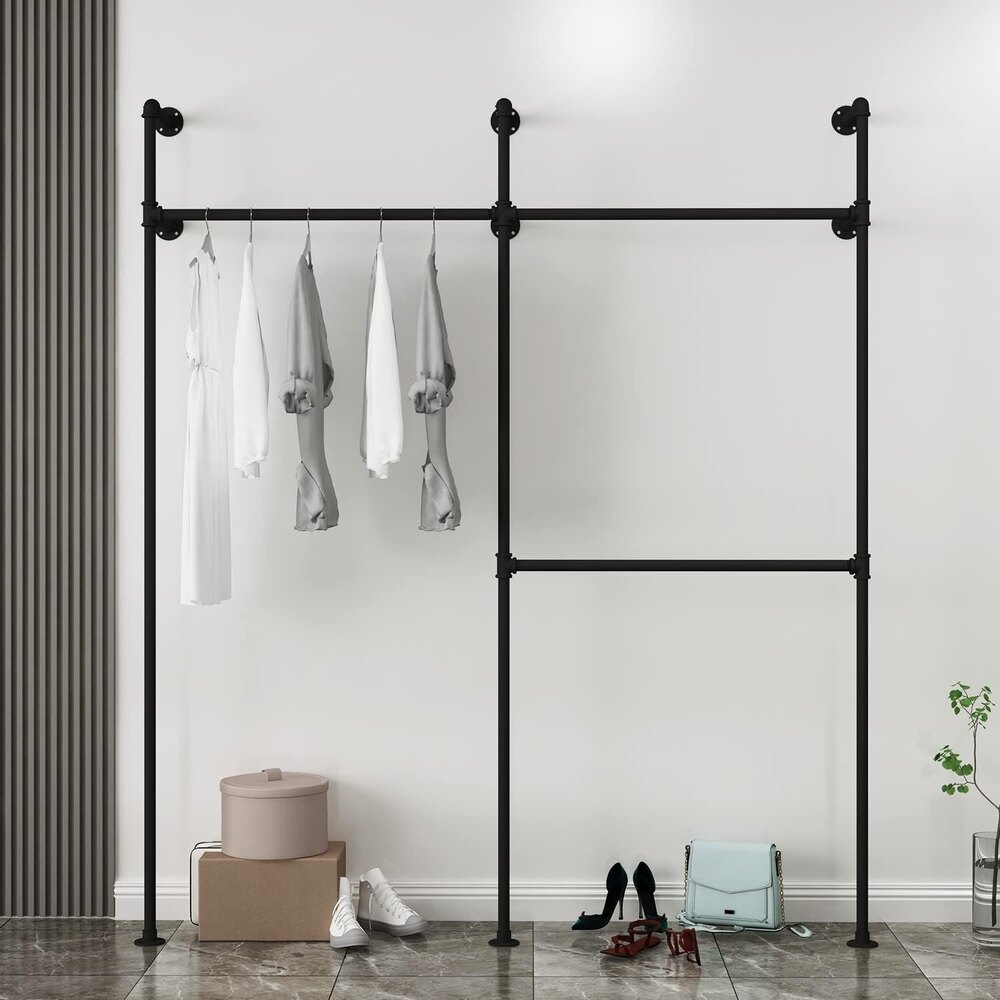 Industrial Pipe Clothing Rack On Wall,Moden  Closet Storage Rack