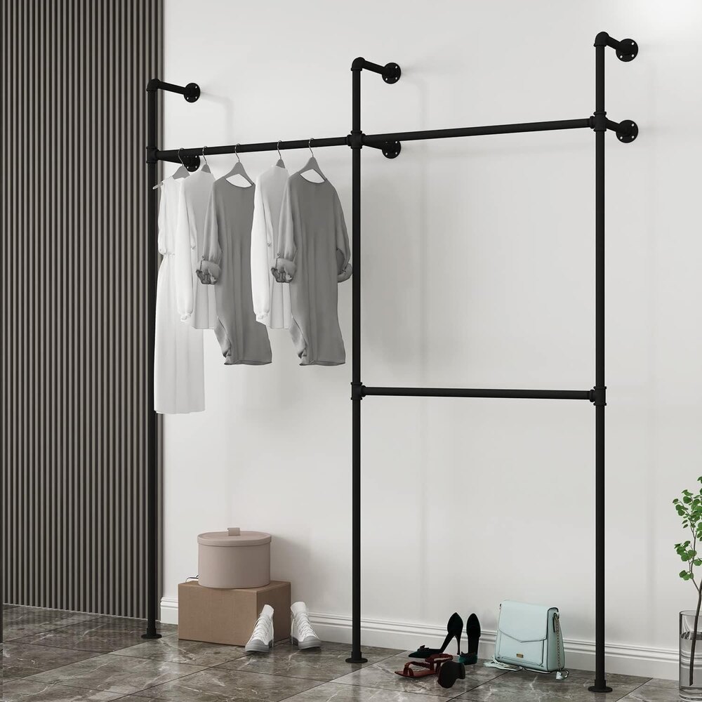 Industrial Pipe Clothing Rack On Wall,Moden  Closet Storage Rack