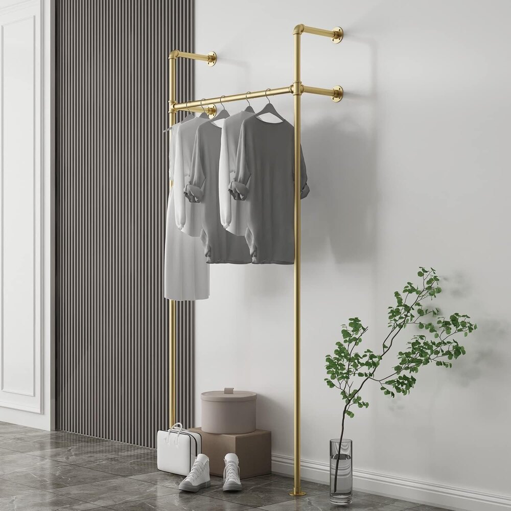 Industrial Pipe Clothing Rack On Wall,Moden Wall Mounted Storage Rack