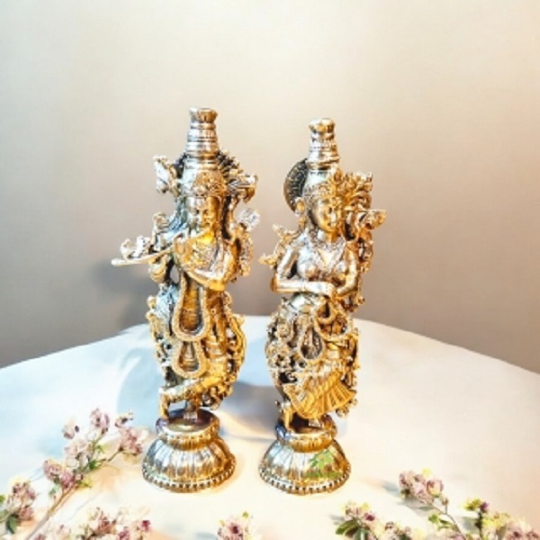 Aakrati Radha Krishna Brass Idol Elegant Religious Statue for Devotional Home & Pooja Room