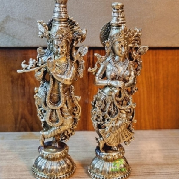 Aakrati Radha Krishna Brass Idol Elegant Religious Statue for Devotional Home & Pooja Room