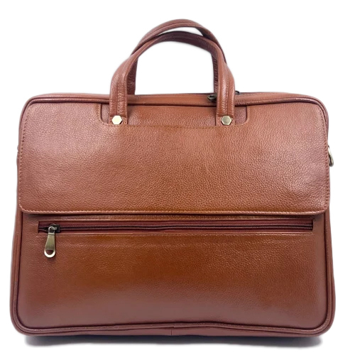 12 Inch Leather Office Laptop Bag - Color: Brown