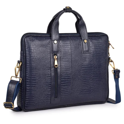 15.6 Inch Blue Leather Laptop Bag