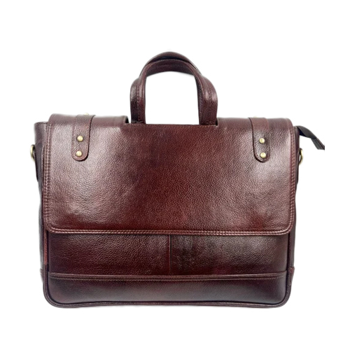 15.6Inch Dark Brown Leather Plain Laptop Bag