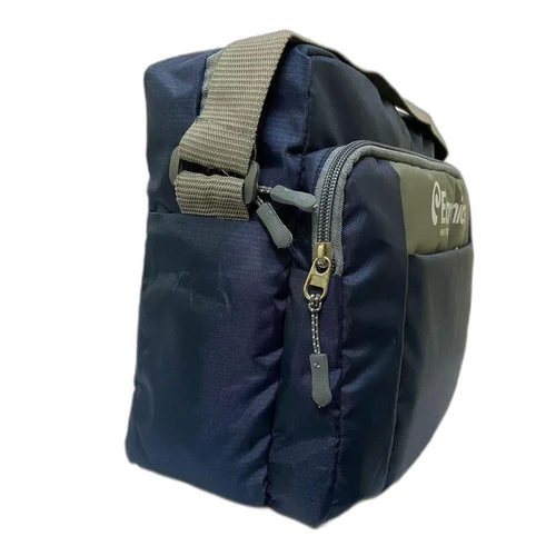 Polyester Shoulder Bag - 26x9x22 Cm, 5 Ltr Capacity | Lightweight Zipper Closure, Printed Design In Stylish Blue And Grey
