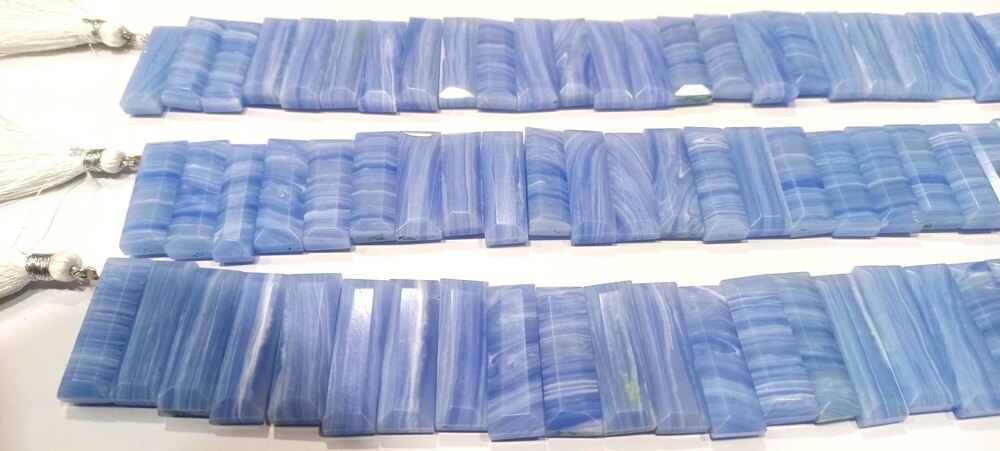 Natural Blue Lace Agate Briolette Faceted Baguette beads
