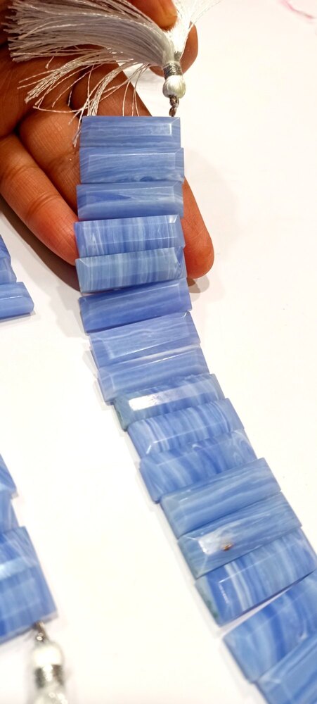 Natural Blue Lace Agate Briolette Faceted Baguette beads
