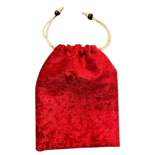 Red Rexine Drawstring Gift Pouch - Design: Plain