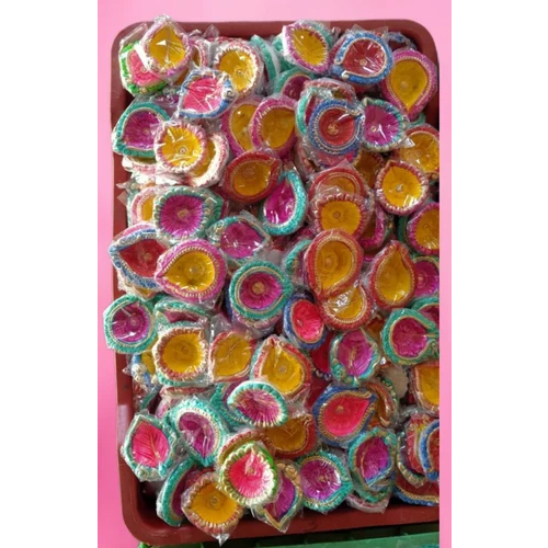Colourful Clay Diya - High-Quality Clay, Various Sizes, Multi-Colored Patterns | Round Shape, Oil-Powered, Decorative for Festive Decor