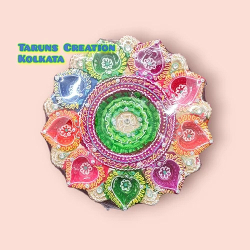 Decorative Clay Thali Diya Set