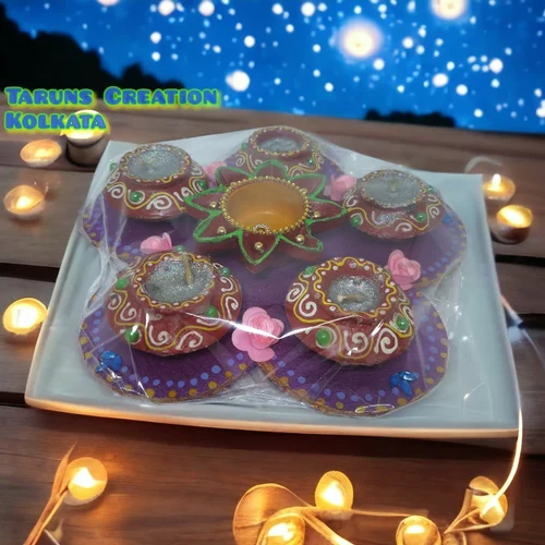 Fancy Clay Diwali Diyas - Color: Brown