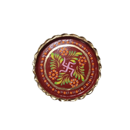 Decorative Clay Puja Thali - Color: Brown