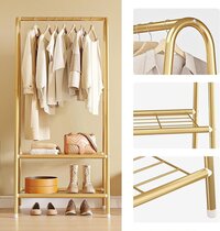 Gold Metal Small Garment Rack, Sturdy Clothing Rack with Double Layer Shelf for Storing Clothes