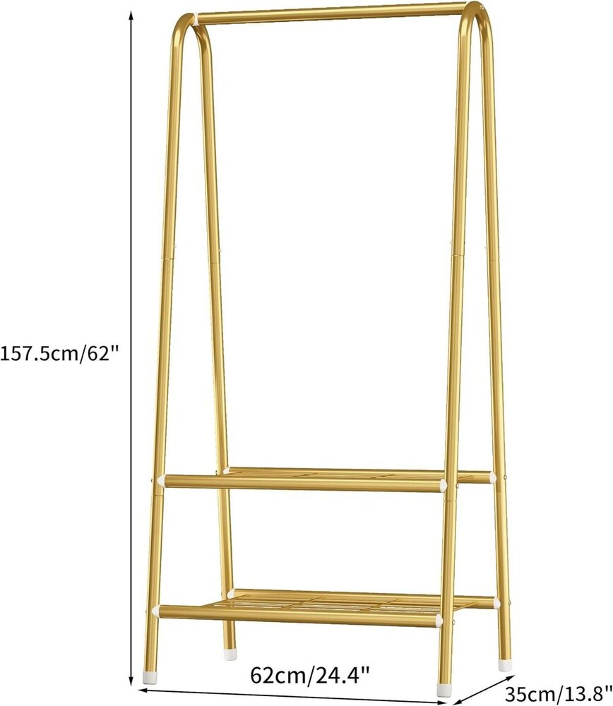 Gold Metal Small Garment Rack, Sturdy Clothing Rack with Double Layer Shelf for Storing Clothes