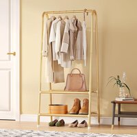 Gold Metal Small Garment Rack, Sturdy Clothing Rack with Double Layer Shelf for Storing Clothes