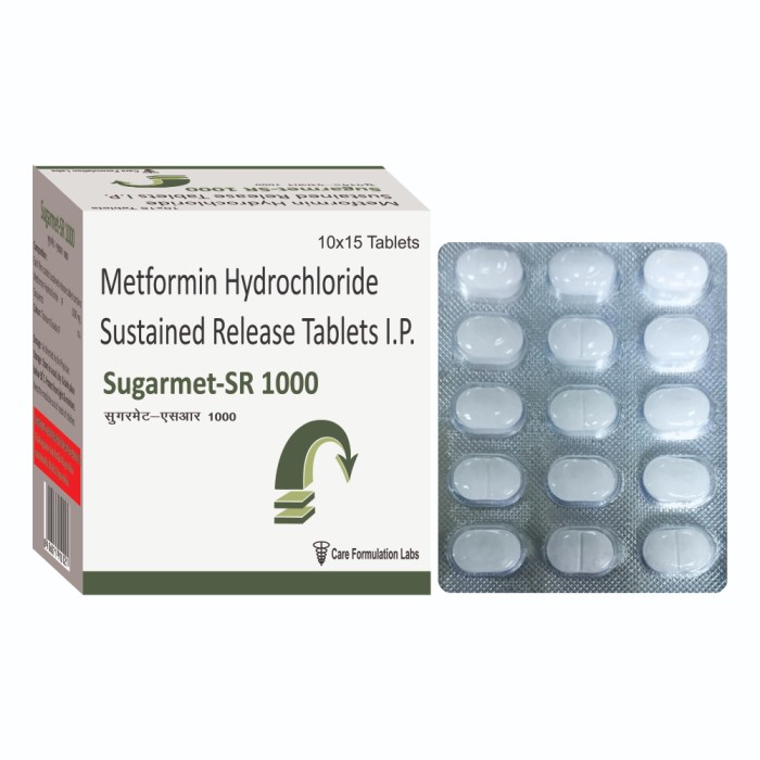 Metformin Hydrochloride IP  1000 mg tab