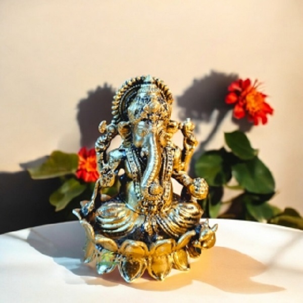 Brass Ganesha Statue Aakrati Ideal Showpiece for Festival DACcor & Religious Celebrations