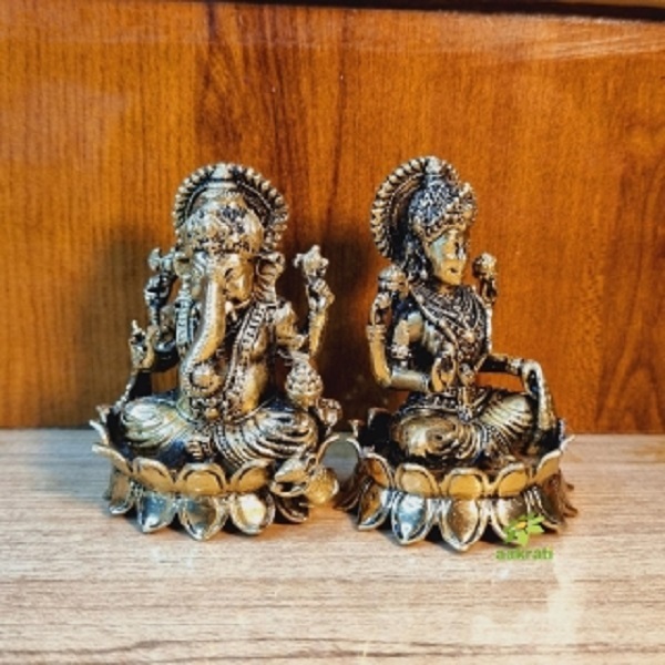 Brass Laxmi Ganesha Showpiece Made By Aakrati Elegant Religious Idol for Spiritual Harmony & Success