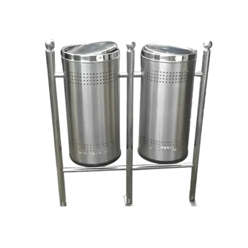 Stainless Steel Pole Hanging Dustbins on Stand